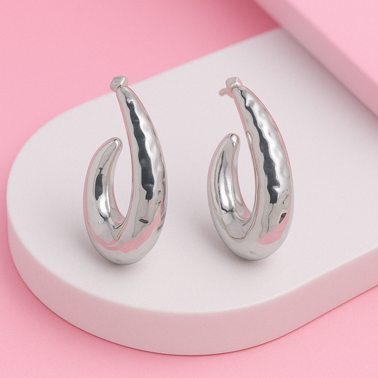 Silver Puff Hollow Hoop Earring