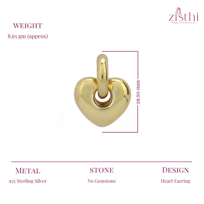 Yellow Gold Heart Shape Linking Silver Earring