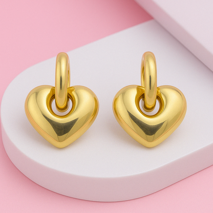 Yellow Gold Heart Shape Linking Silver Earring