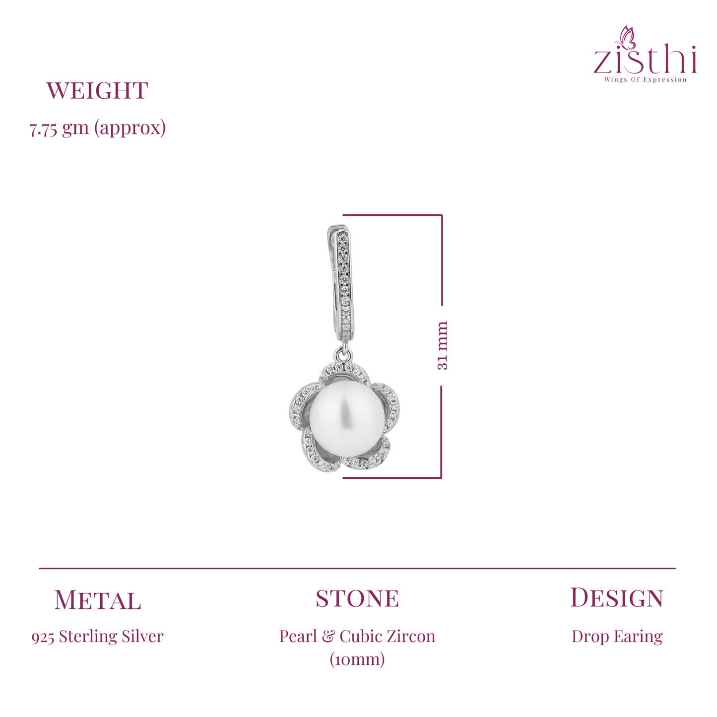 Silver Pearl Flower Dangle Earring