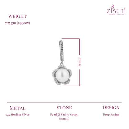 Silver Pearl Flower Dangle Earring