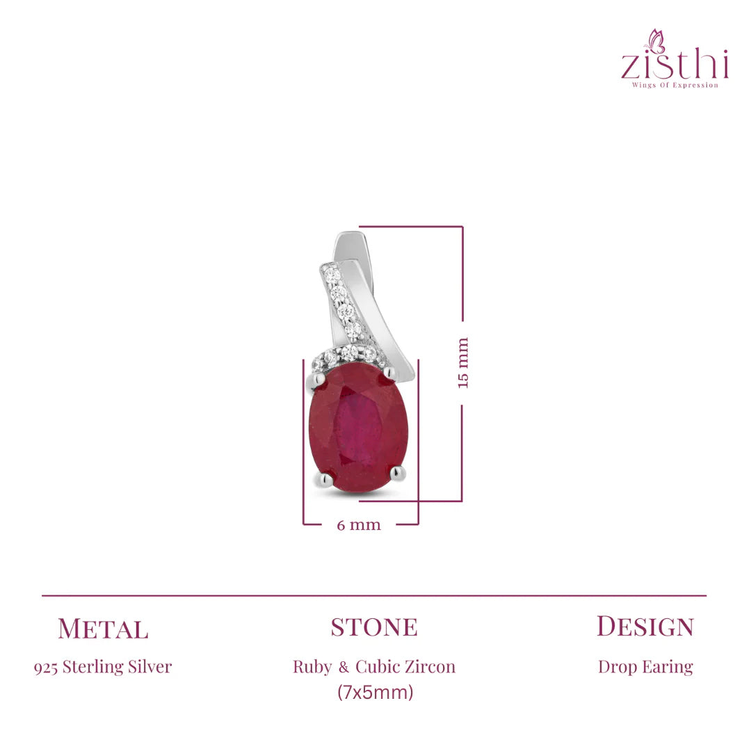 Natural   Ruby  and Zircon Silver Earring