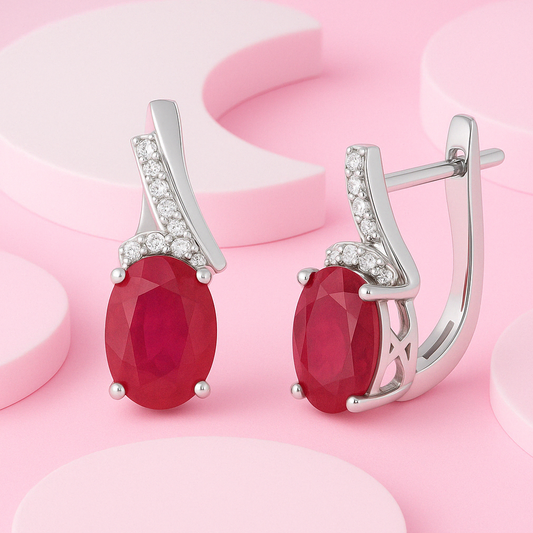 Natural   Ruby 4.00Ct  and Zircon Silver Earring