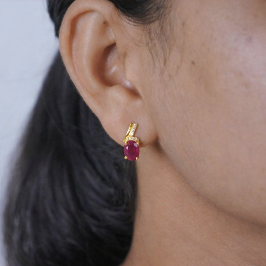 Natural Ruby and Zircon Silver Earring