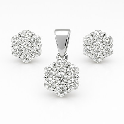 Floral Sparkle Pendant & Studs Set