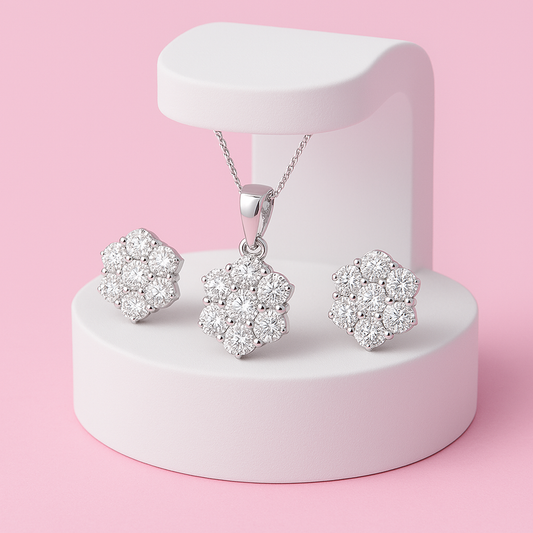 Floral Sparkle Pendant & Studs Set