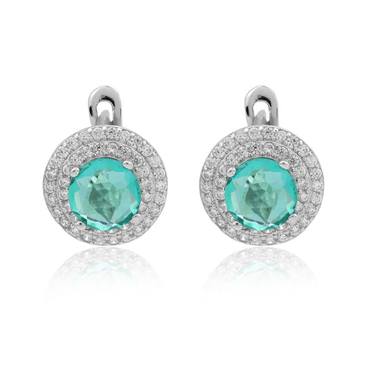 Simulated Diamond Paraiba Tourmaline Double Halo Earring