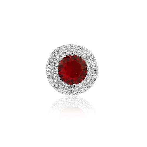 Simulated Diamond Ruby Double Halo Pendant