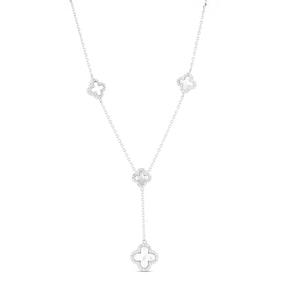 Inlay Clover Silver Linking Necklace 20 "Inch