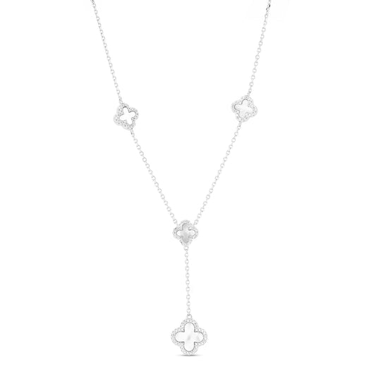 Inlay Clover Silver Linking Necklace 20 "Inch