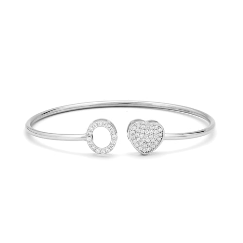Zircon Heart Oval Silver Bangle