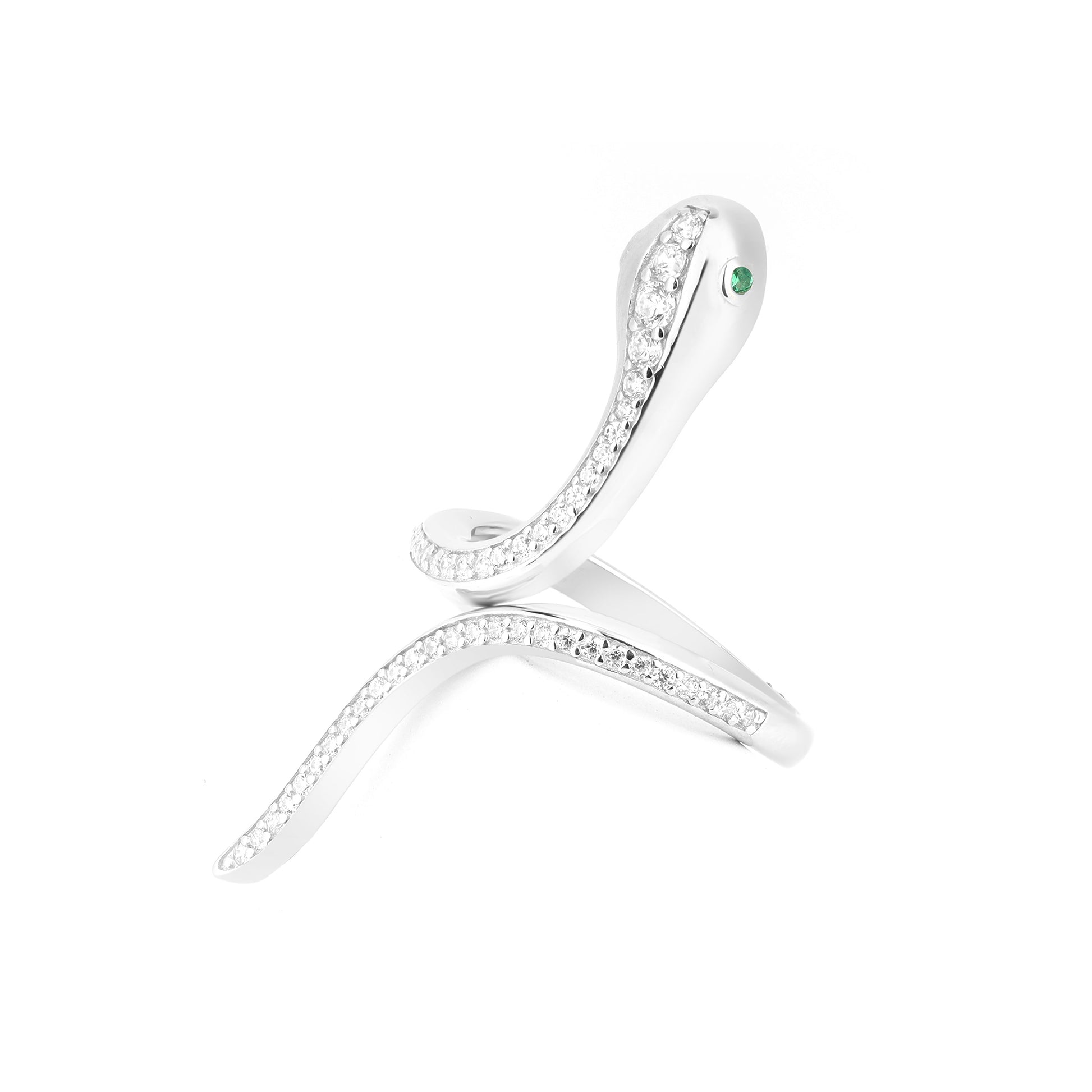 Silver Green Eye Snake Zircon Ring