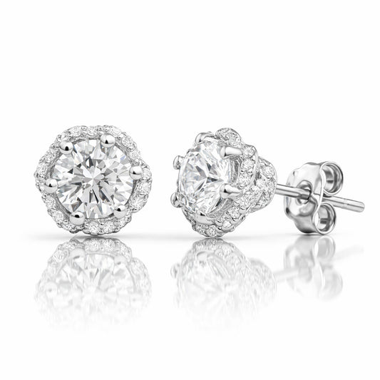 925 Sterling Silver Designer Pave Flower Zircon Earring