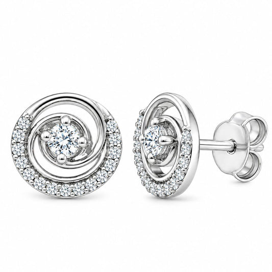 925 Sterling Silver Spiral Halo Stud Earrings