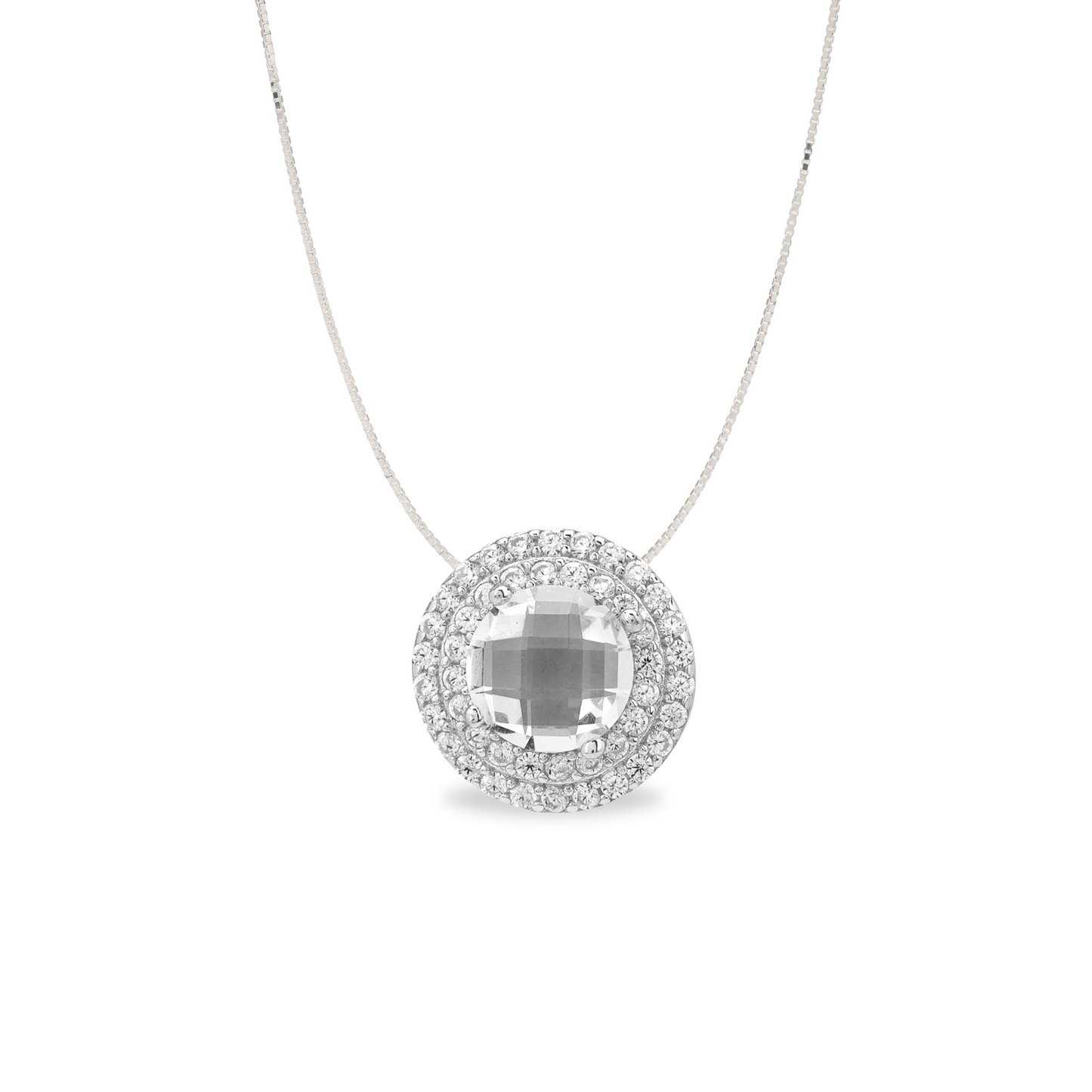 Simulated Diamond Double Halo Pendant