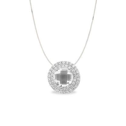 Simulated Diamond Double Halo Pendant