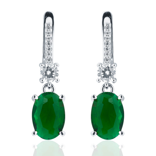 Silver Oval Emerald Pendant and Earring Set