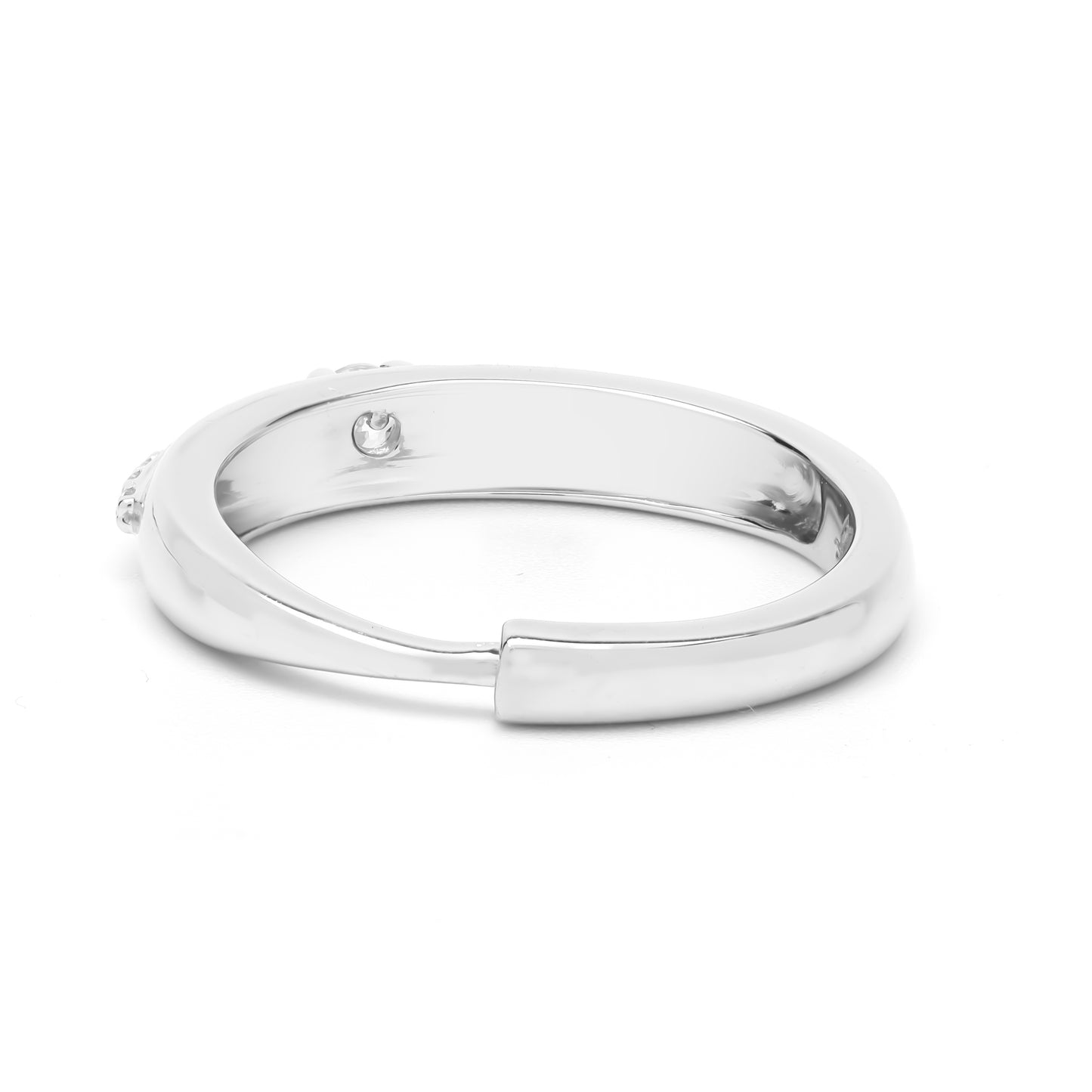 Sleek Solitaire & Pave Set Adjustable Ring In 925 Sterling Silver