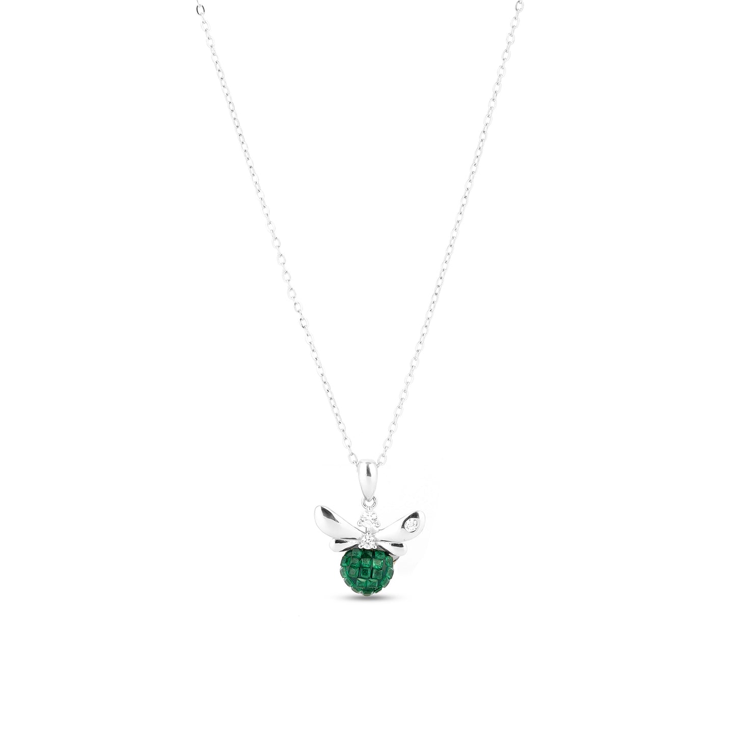 Silver Cheery Green Bee Necklace 16"+2" inch