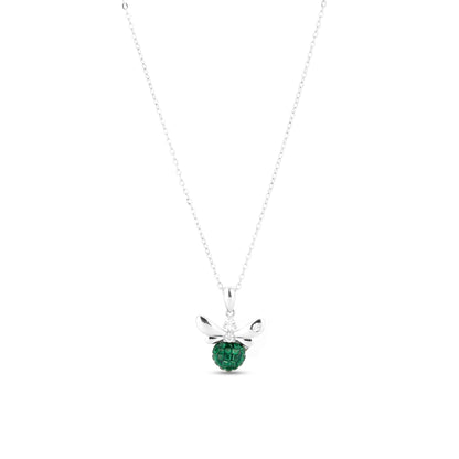 Silver Cheery Green Bee Necklace 16"+2" inch
