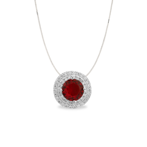 Simulated Diamond Ruby Double Halo Pendant