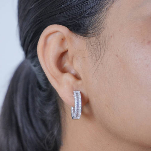 Zircon Baguette Silver Hoop Earring 15MM