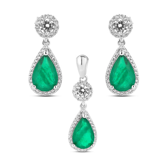 Silver Oval Cut Emerald Earring