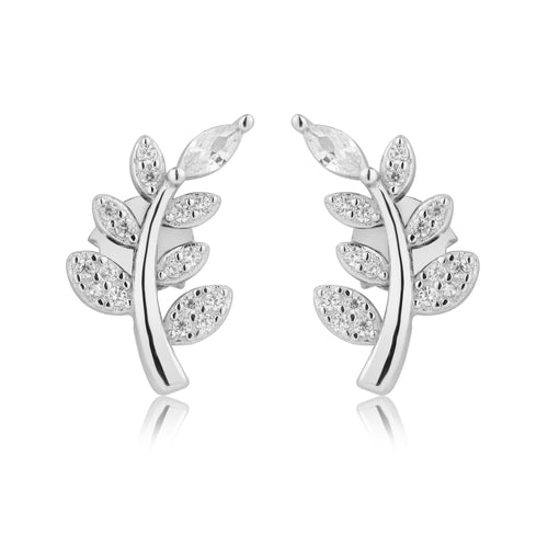 Silver Leafy Grace Zircon Earring