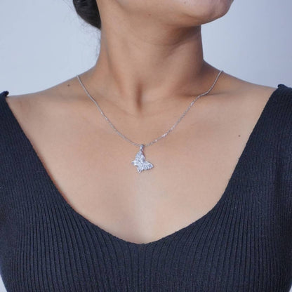 White Zircon Butterfly Silver Pendant