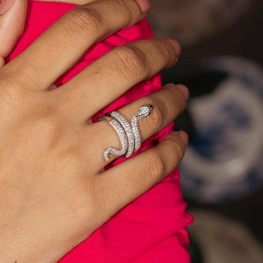 925 Sterling Silver Coiled Snake Ring | Wrap Around Serpent Statement Ring