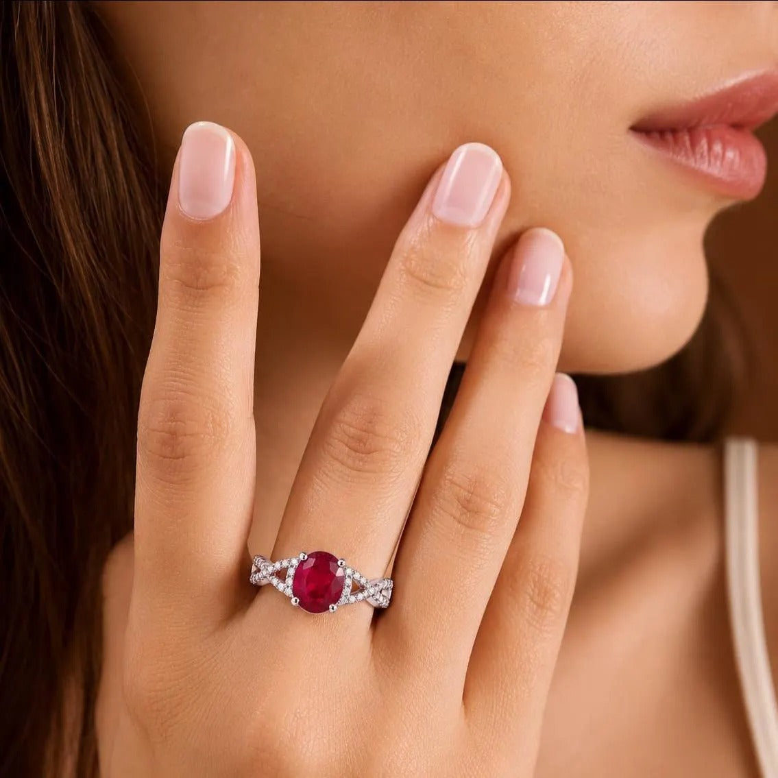 925 Sterling Silver Natural Ruby Oval Promise Ring Glass Filled Ruby Engagement Ring, July Birthstone Ring Gift for her