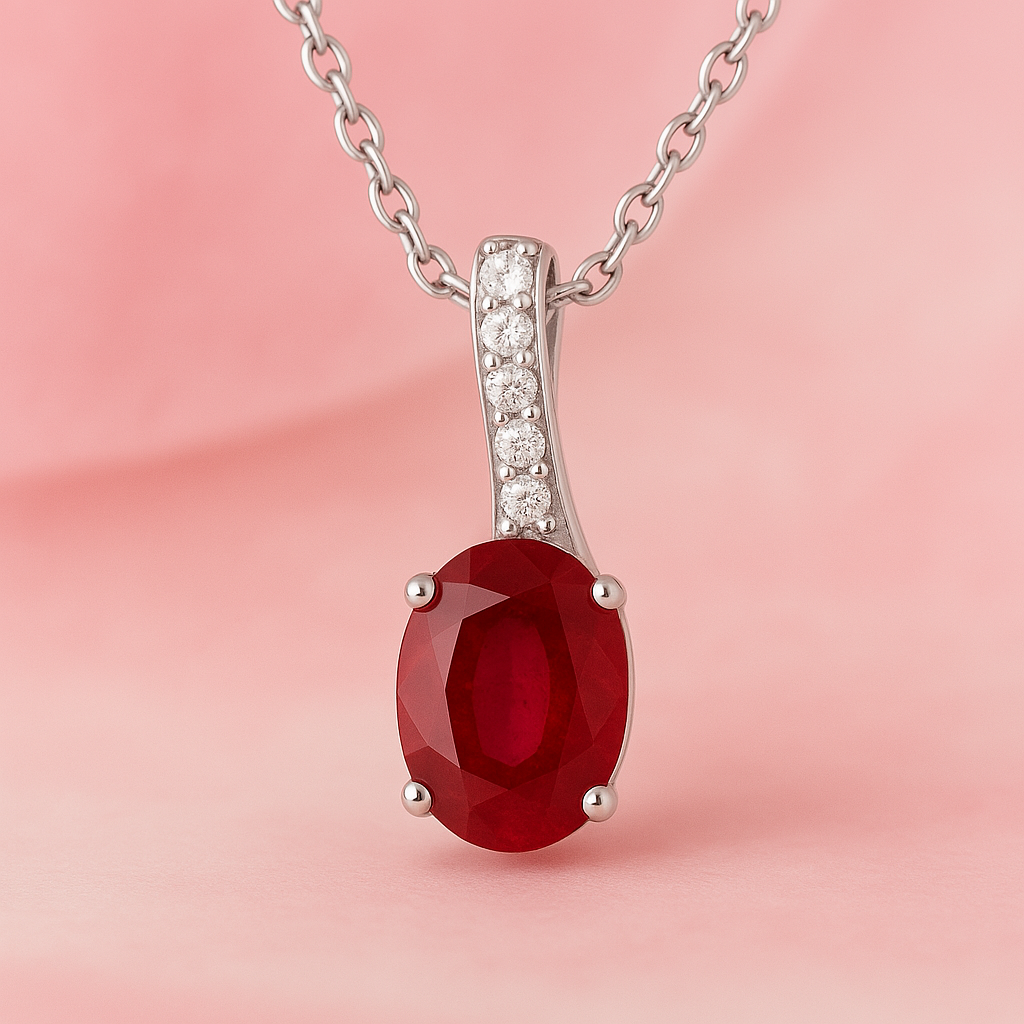 925 Sterling Silver Ruby Pendant | Minimalist Natural Ruby Solitaire Necklace