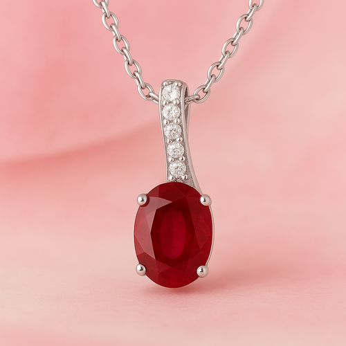 925 Sterling Silver Ruby Pendant | Minimalist Natural Ruby Solitaire Necklace