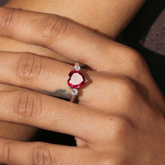 Love Heart Stone Ring with Adjustable Fit