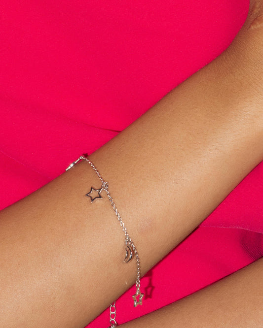 Adjustable Chain Bracelet with Star and Moon Charms 6.5+2" Inch Chain