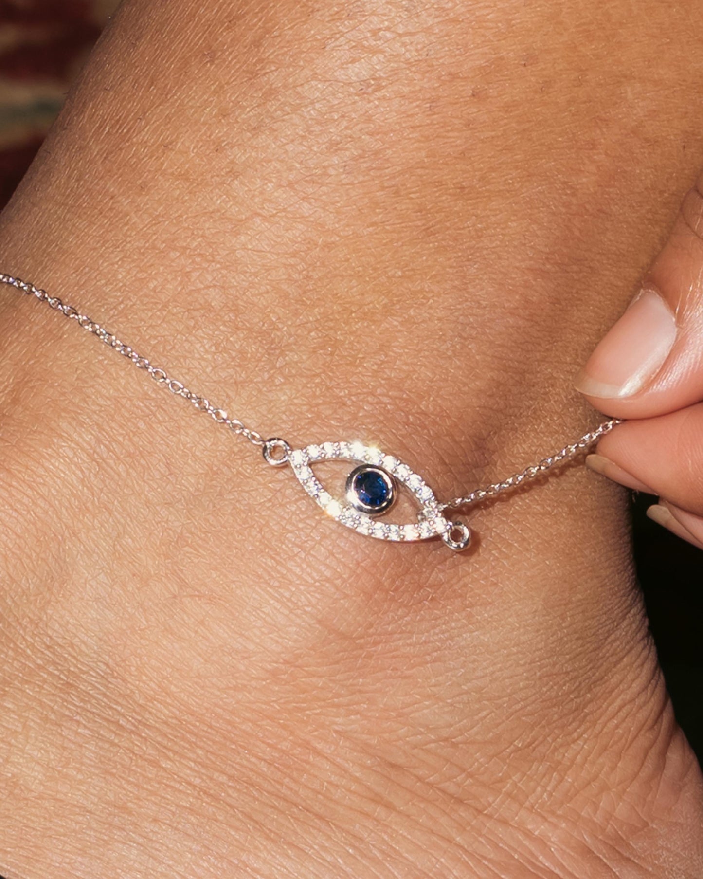 Evil Eye Anklet 925 Sterling Silver 24 cm + 3.81 cm Adjustable