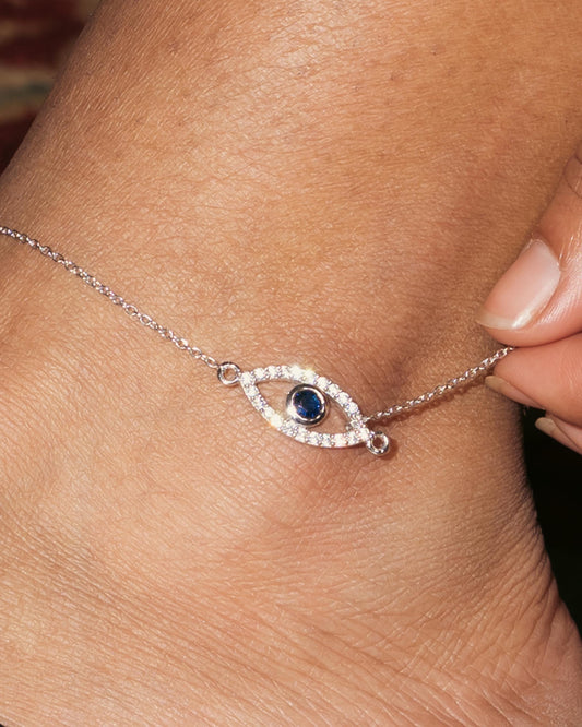 Evil Eye Anklet 925 Sterling Silver 24 cm + 3.81 cm Adjustable