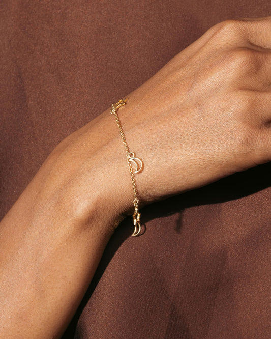 Adjustable Chain Bracelet with Star and Moon Charms 6.5+2" Inch Chain