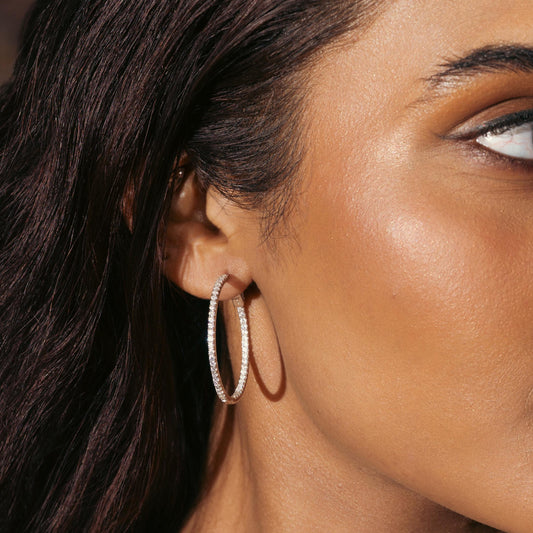 Silver Zircon Sparkling Inout Hoop Earring 30MM