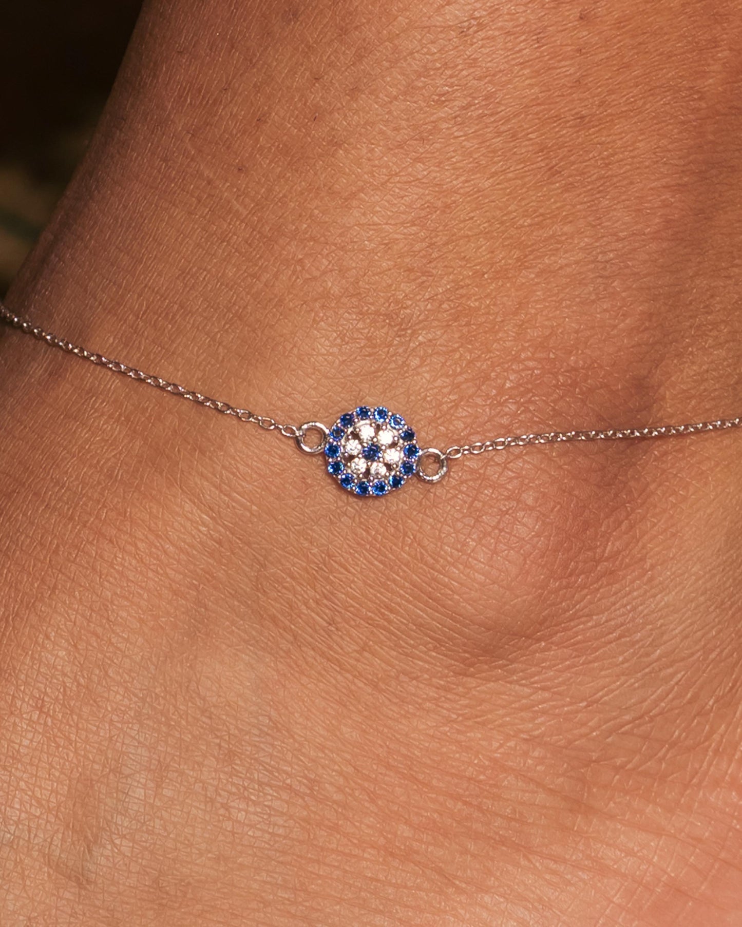 Evil Eye Blue Stone Anklet – 925 Sterling Silver 24 cm + 3.81 cm Adjustable
