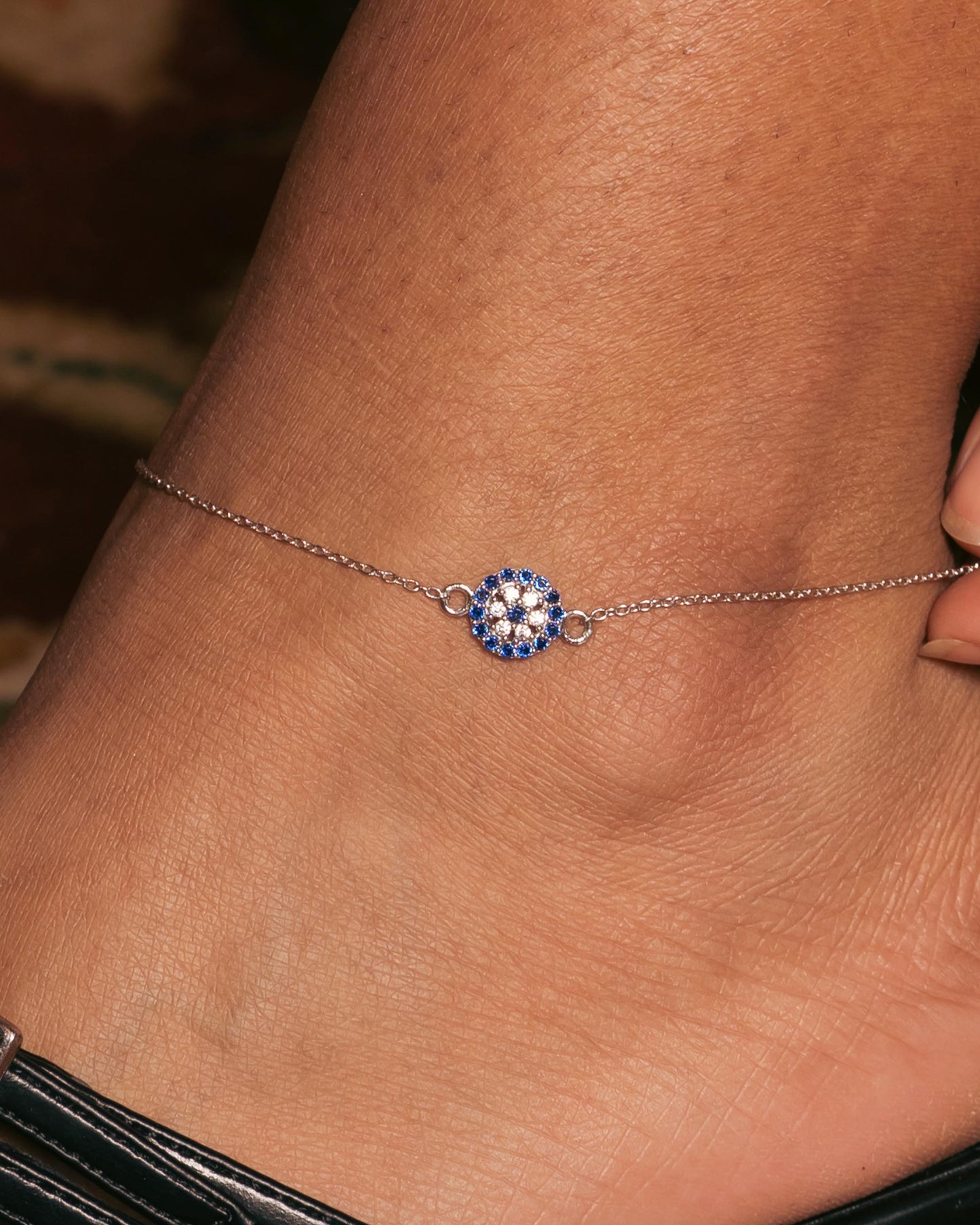 Evil Eye Blue Stone Anklet – 925 Sterling Silver 24 cm + 3.81 cm Adjustable
