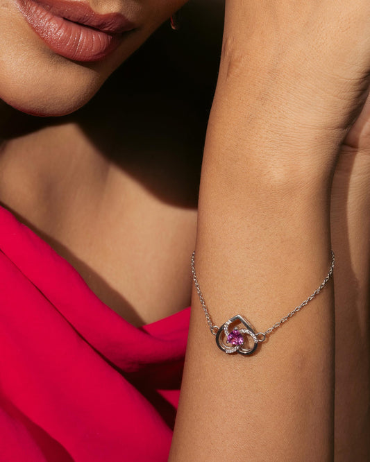 Bracelet with Heart and Adjustable Fit 6.5+2" inch