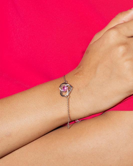 Bracelet with Heart and Adjustable Fit 6.5+2" inch