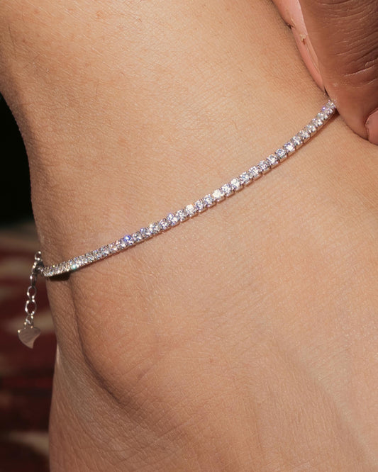 Elegant Tennis Anklet in 9"+1.5" inch  925 Sterling Silver