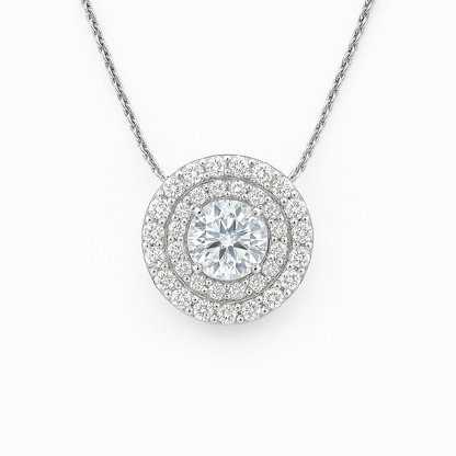 Simulated Diamond Double Halo Pendant