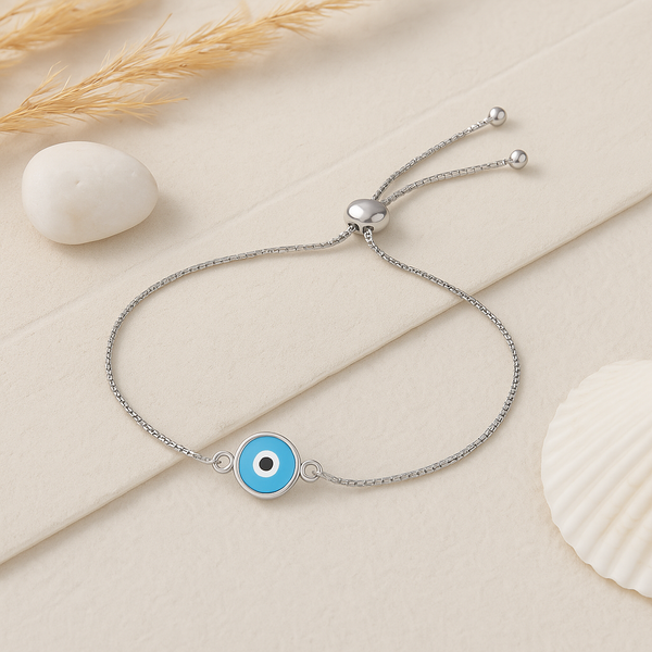Evil Eye Adjustable Silver Bracelet