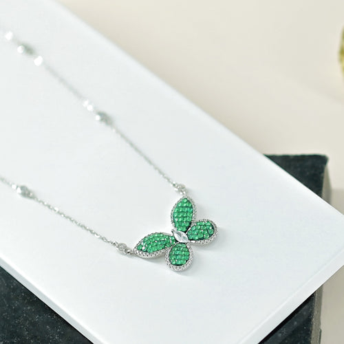 Green Butterfly Silver Necklace