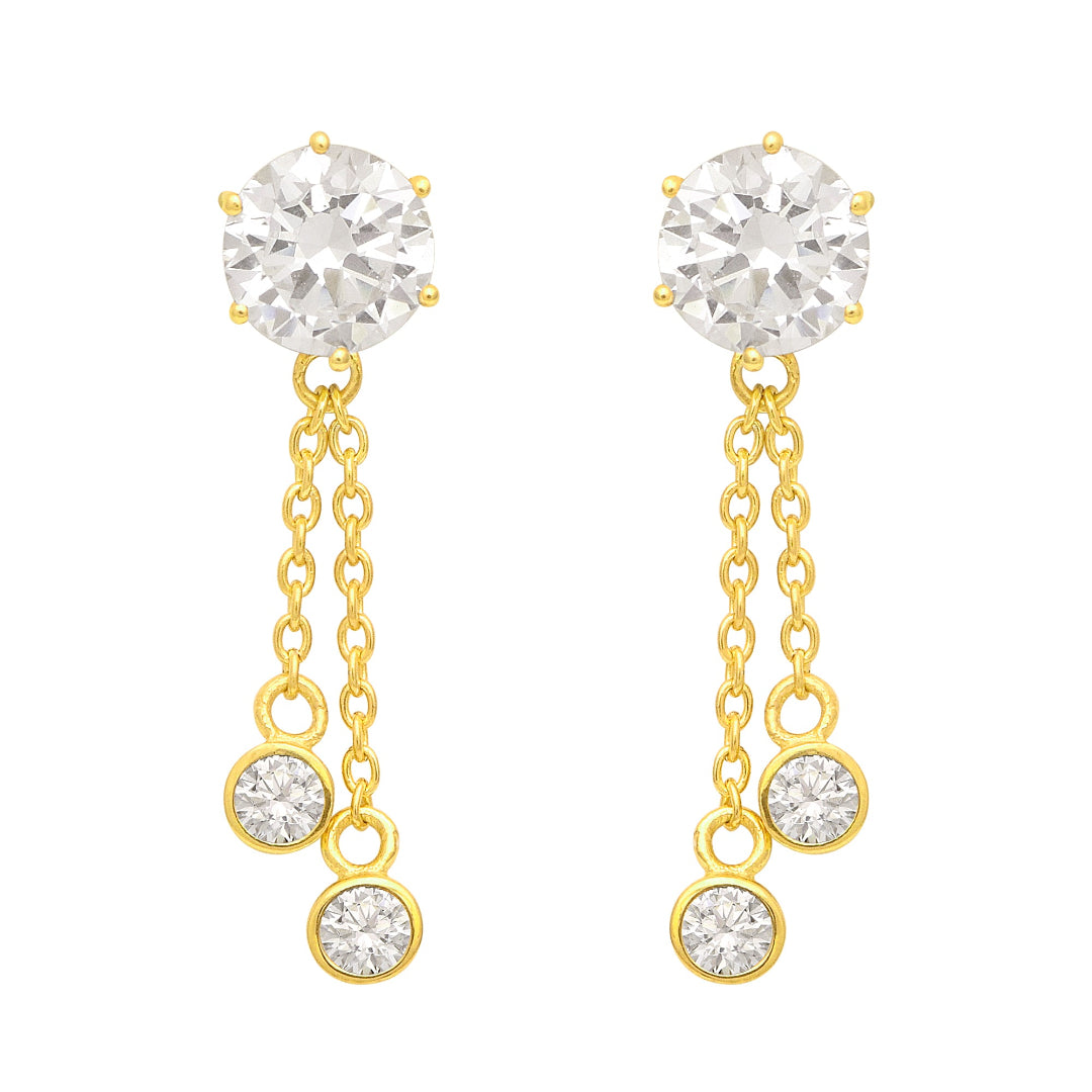 Twin Drop Chain Dangling Stud Earrings