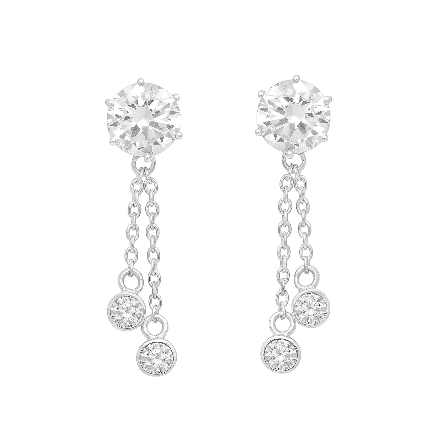 Twin Drop Chain Dangling Stud Earrings