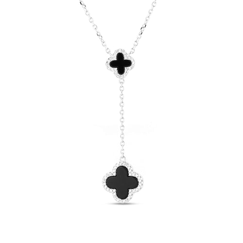 Black Inlay Clover Silver Linking Necklace